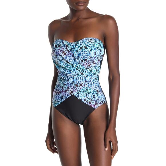 Athena Removable Strap One Piece Swimsuit Blue 6 - Picture 1 of 6